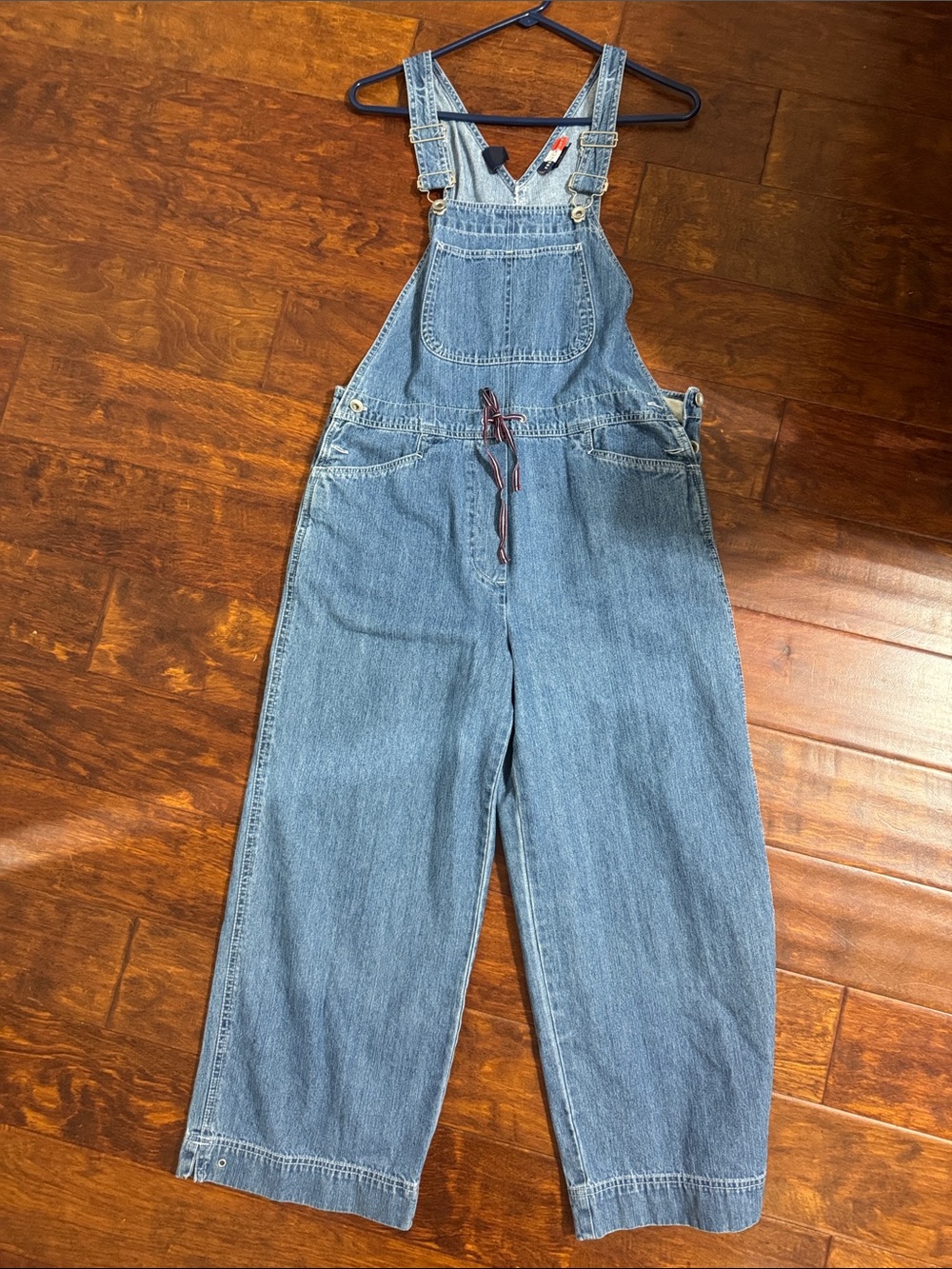 French Cuff Denim Overalls with Red, White & Navy Label